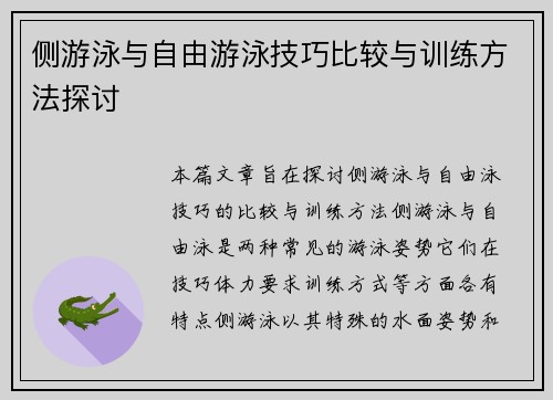 侧游泳与自由游泳技巧比较与训练方法探讨